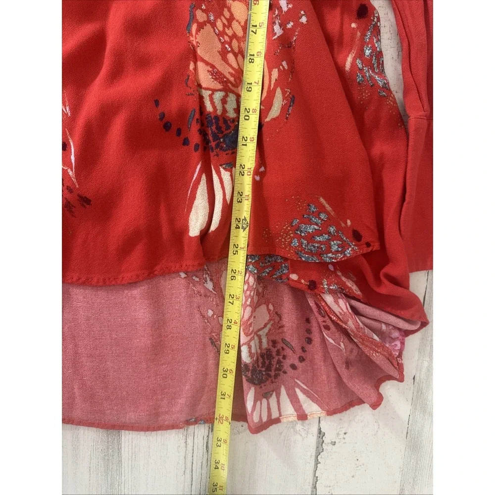 Free‎ People XS Field of Butterflies Red Tunic Mini Dress/Blouse